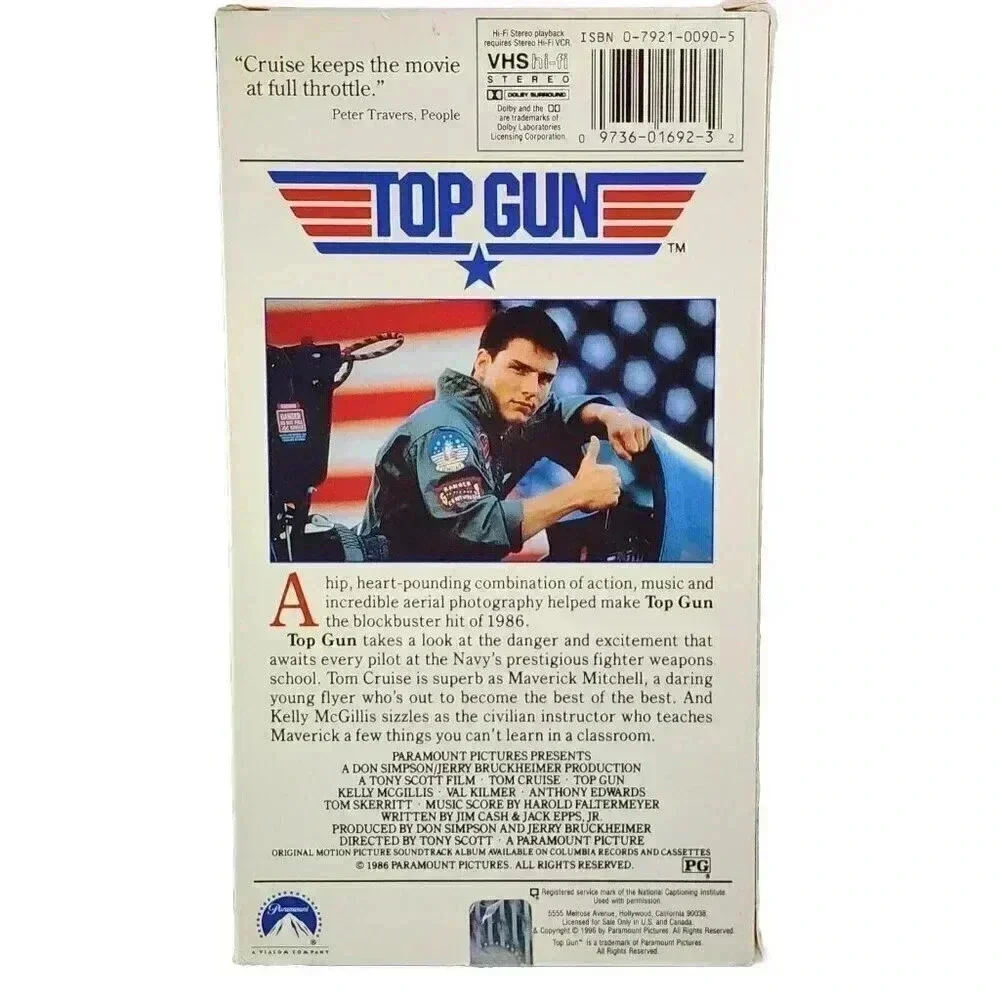 Top Gun (VHS Movie, 1996) Tested. In Sleeve. Starring Tom Cruise